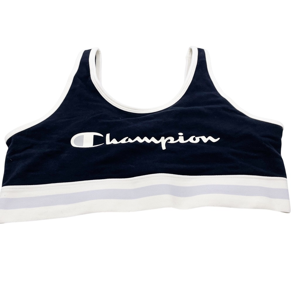 Champion Women's Black Script Logo Striped Band Sports Bra Size Medium